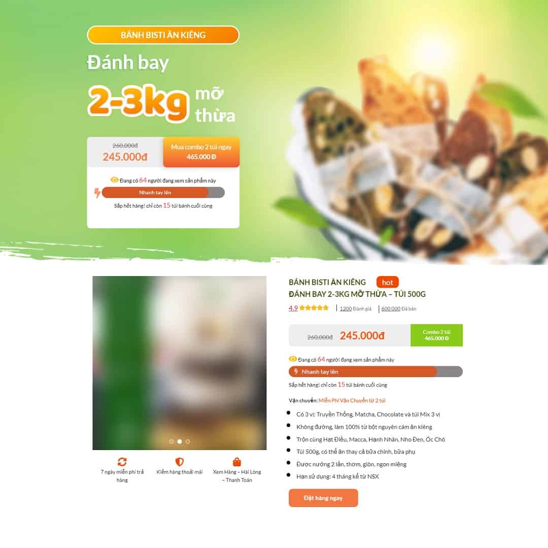 Mẫu Website Landing Page Thực Phẩm Kiểm Soát Cân Nặng - Shop Online - Cài Đặt Sẵn