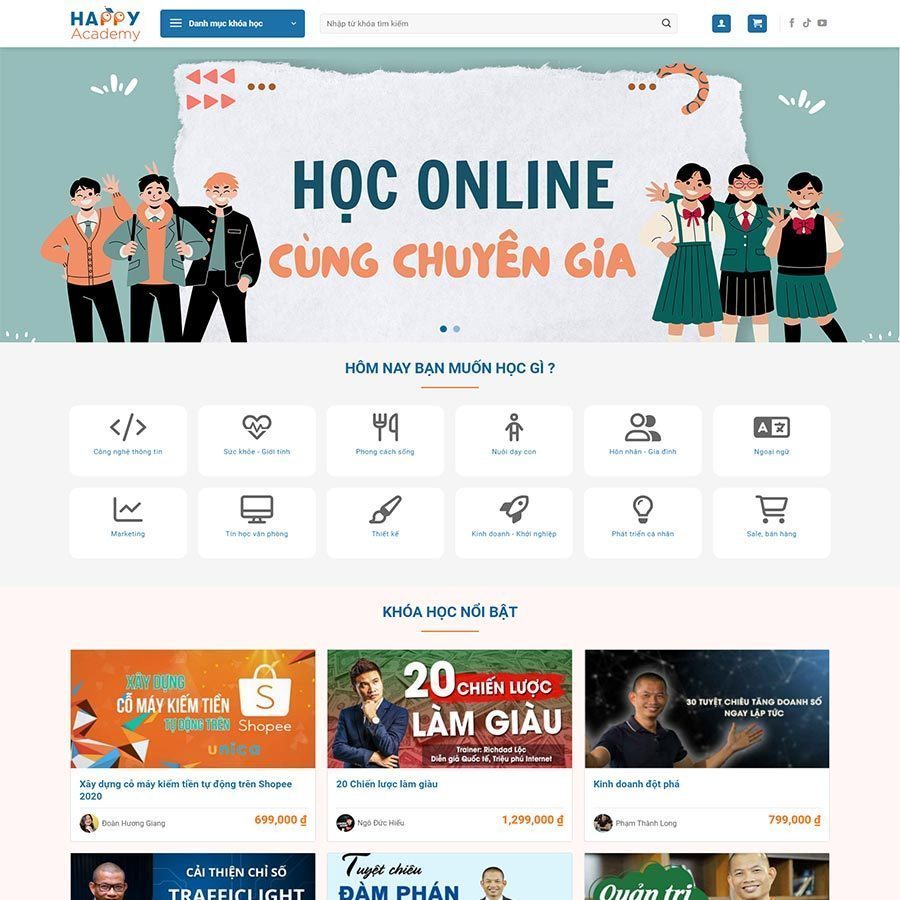 Mẫu Website Bán Khóa Học Online - Giáo Dục - Cài Đặt Sẵn