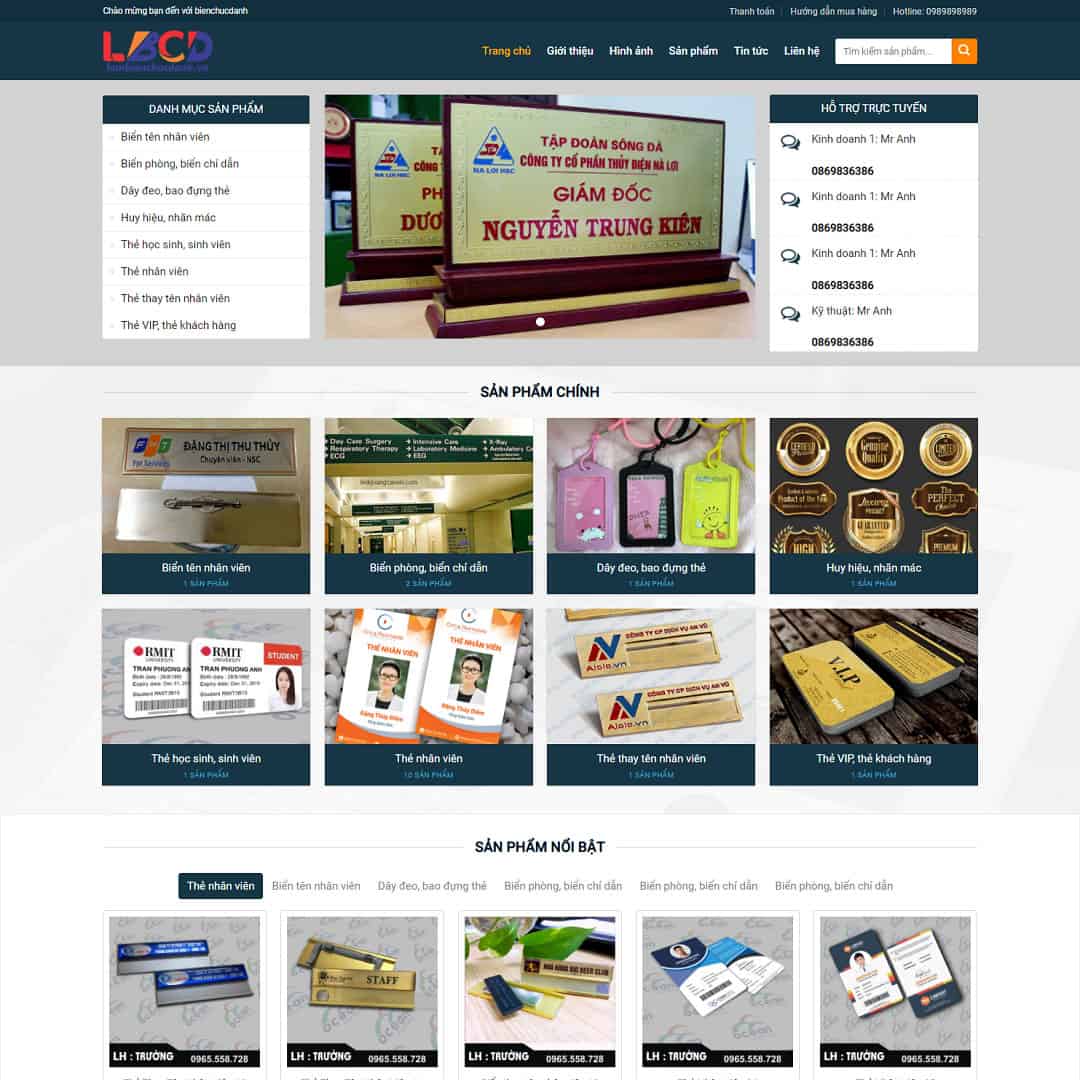 Mẫu Website Dịch Vụ Làm Biển Chức Danh Thẻ Văn Phòng - Cài Đặt Sẵn