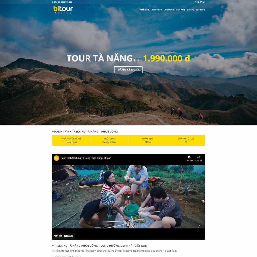 Mẫu Website Landing Page Giới Thiệu Tour Du Lịch - Cài Đặt Sẵn