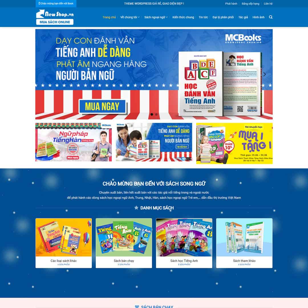 Mẫu Website Shop Bán Sách Ebook - Shop Online - Cài Đặt Sẵn