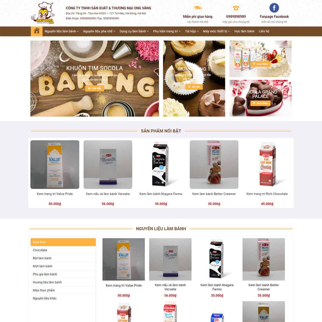 Mẫu Website Bán Nguyên Liệu Dụng Cụ Làm Bánh 02 - Shop Online - Cài Đặt Sẵn