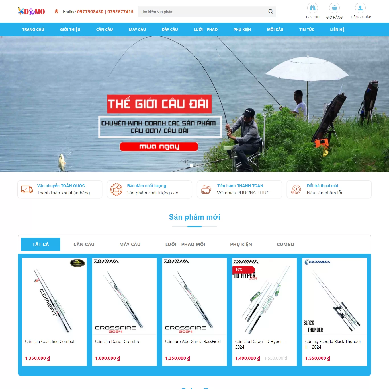 Mẫu Website Dụng Cụ Câu Cá - Shop Online - Cài Đặt Sẵn