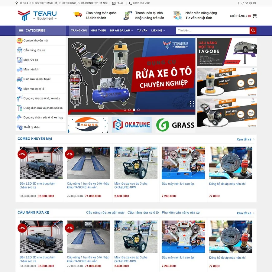 Mẫu Website Bán Thiết Bị Rửa Xe Ô Tô - Shop Online - Cài Đặt Sẵn