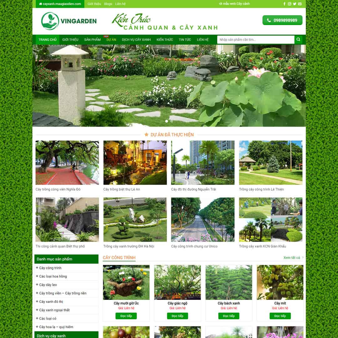 Mẫu Website Bán Cây Xanh Kiến Trúc Cảnh Quan - Shop Online - Cài Đặt Sẵn