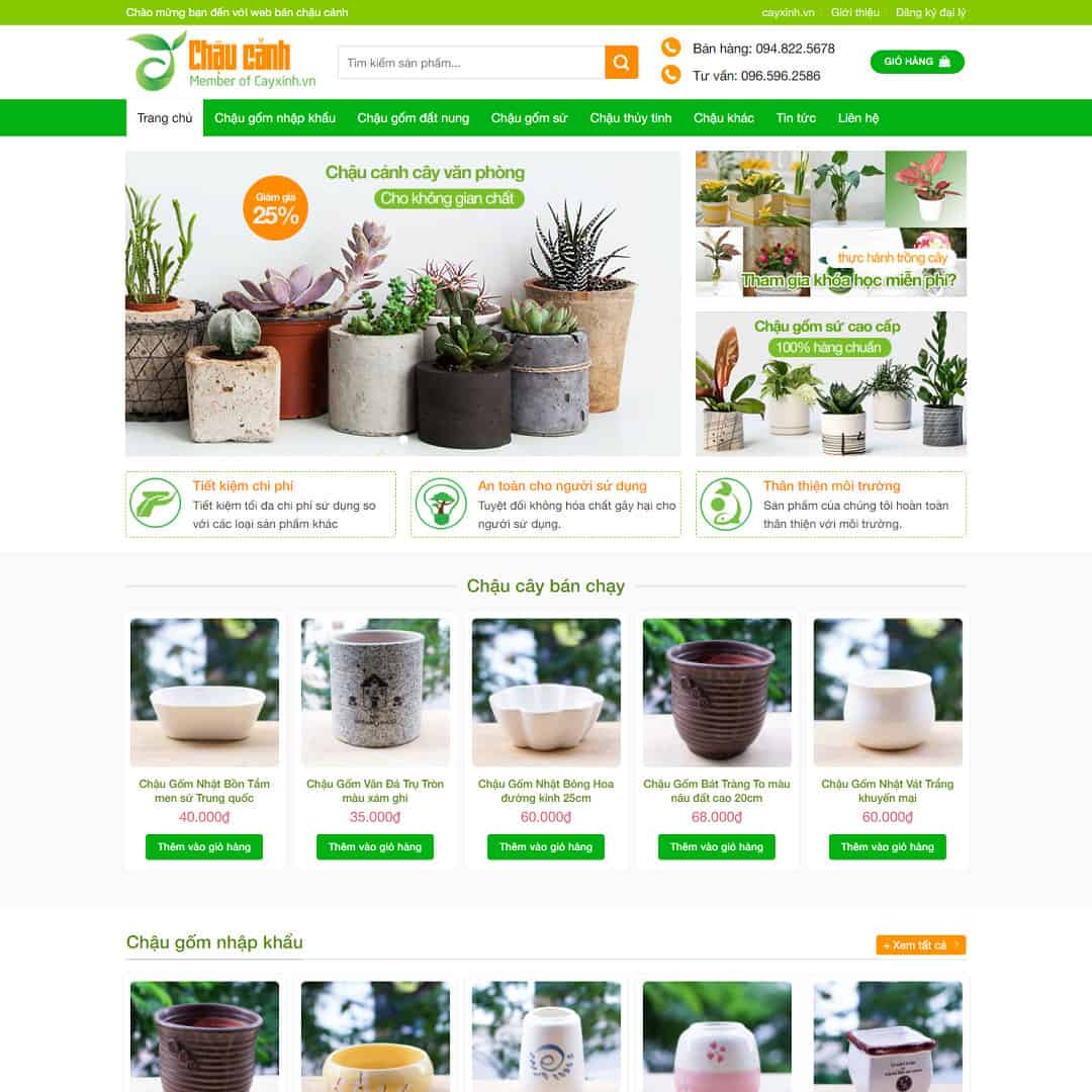Mẫu Website Bán Chậu Cây Cảnh Văn Phòng - Shop Online - Cài Đặt Sẵn