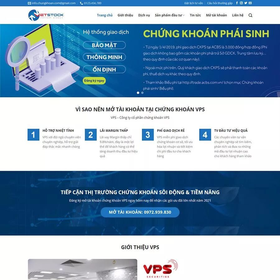 Mẫu Website Công Ty Chứng Khoán - Đầu Tư Tài Chính - Cài Đặt Sẵn