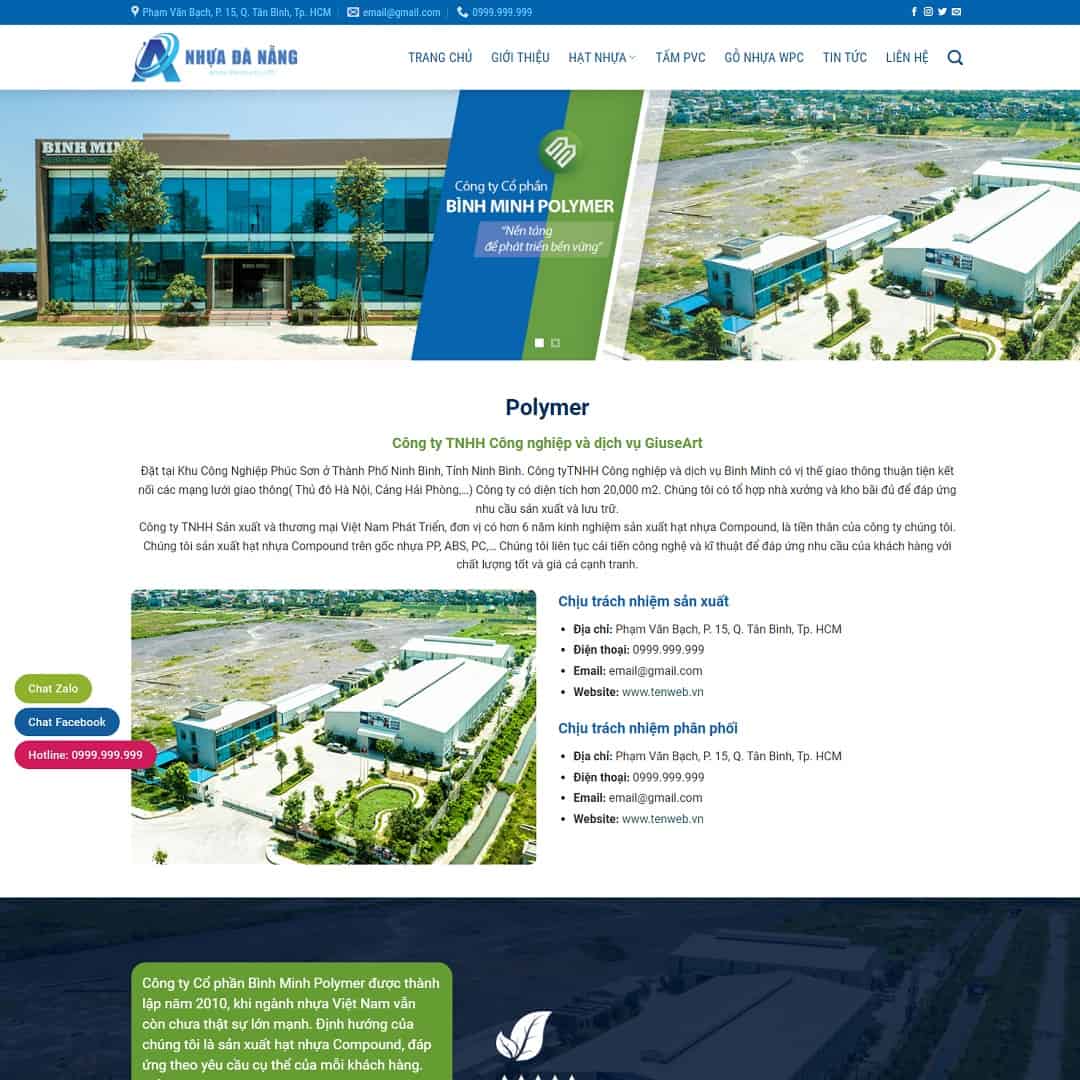 Mẫu Website Giới Thiệu Công Ty Sản Xuất Hạt Nhựa - Cài Đặt Sẵn