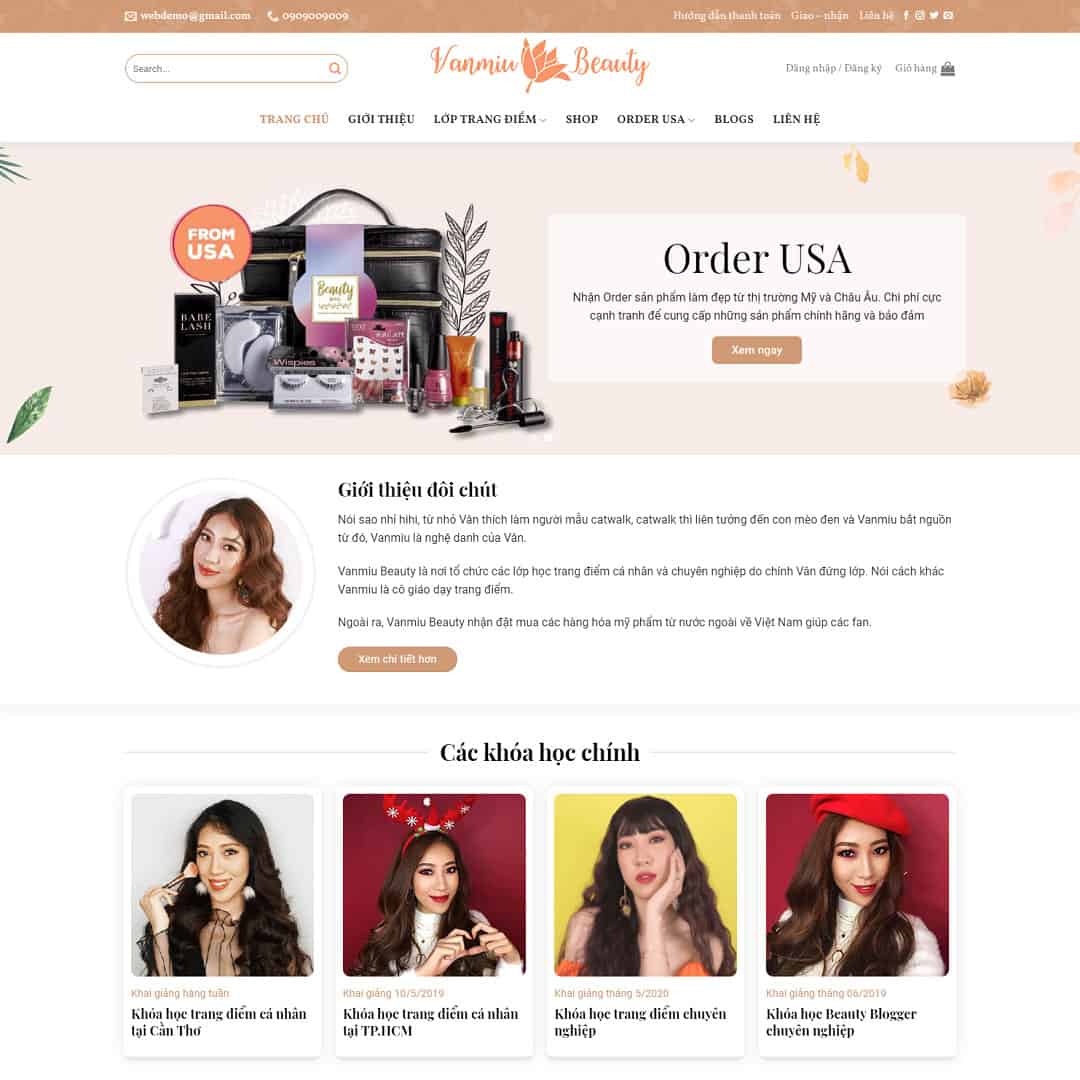Mẫu Website Khóa Học Dạy Trang Điểm - Cài Đặt Sẵn