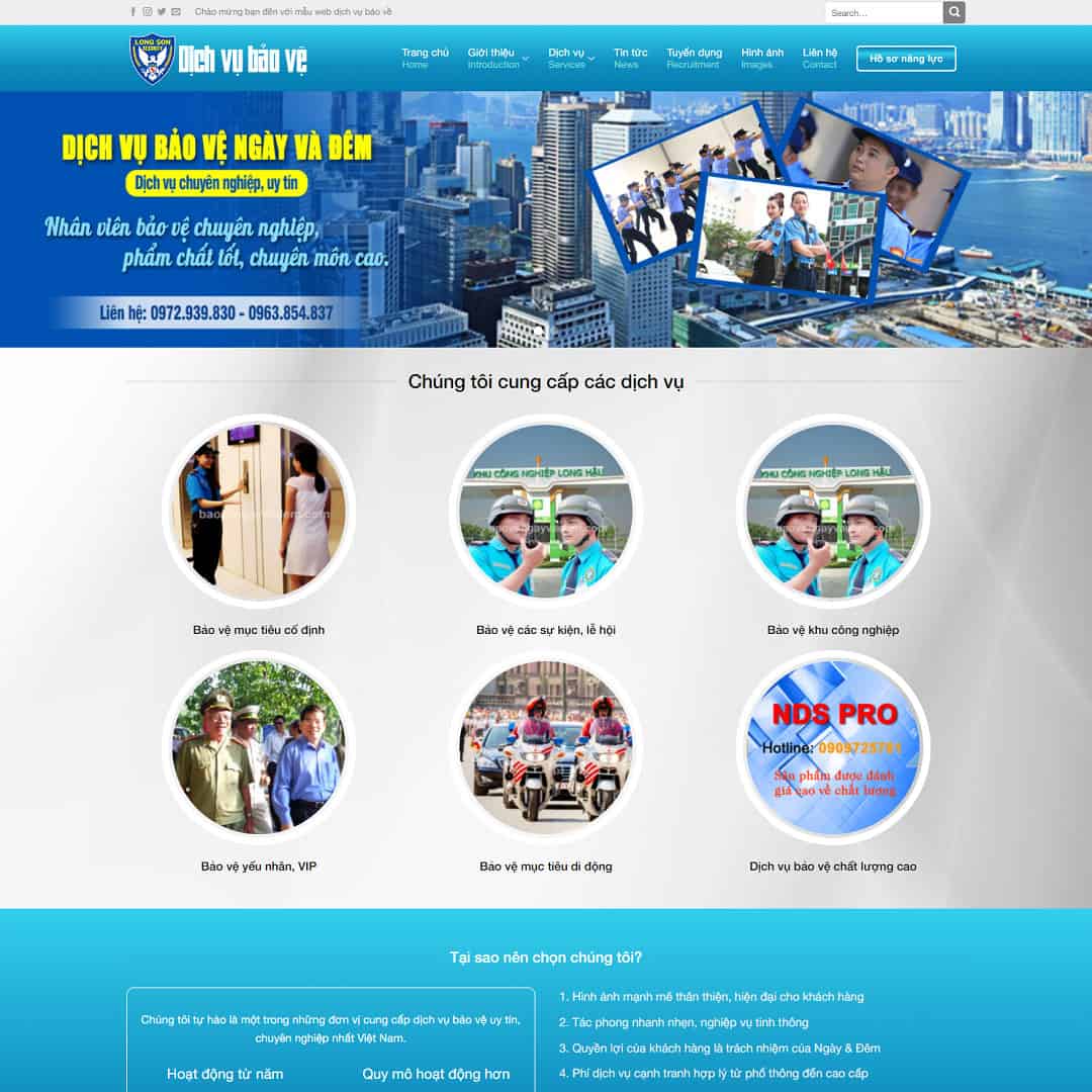 Mẫu Website Công Ty Dịch Vụ Bảo Vệ - Cài Đặt Sẵn