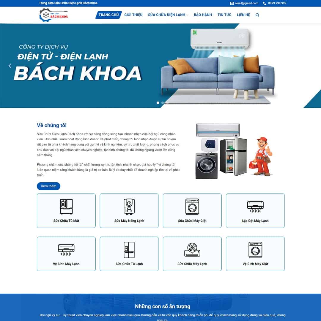 Mẫu Website Dịch Vụ Sửa Chữa Điện Lạnh - Cài Đặt Sẵn
