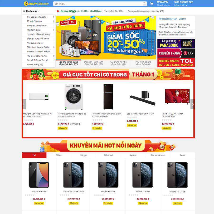 Mẫu Website Siêu Thị Điện Máy - Shop Online - Cài Đặt Sẵn