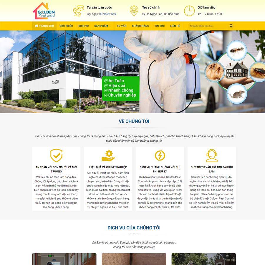 Mẫu Website Diệt Côn Trùng - Dịch Vụ Môi Trường - Cài Đặt Sẵn