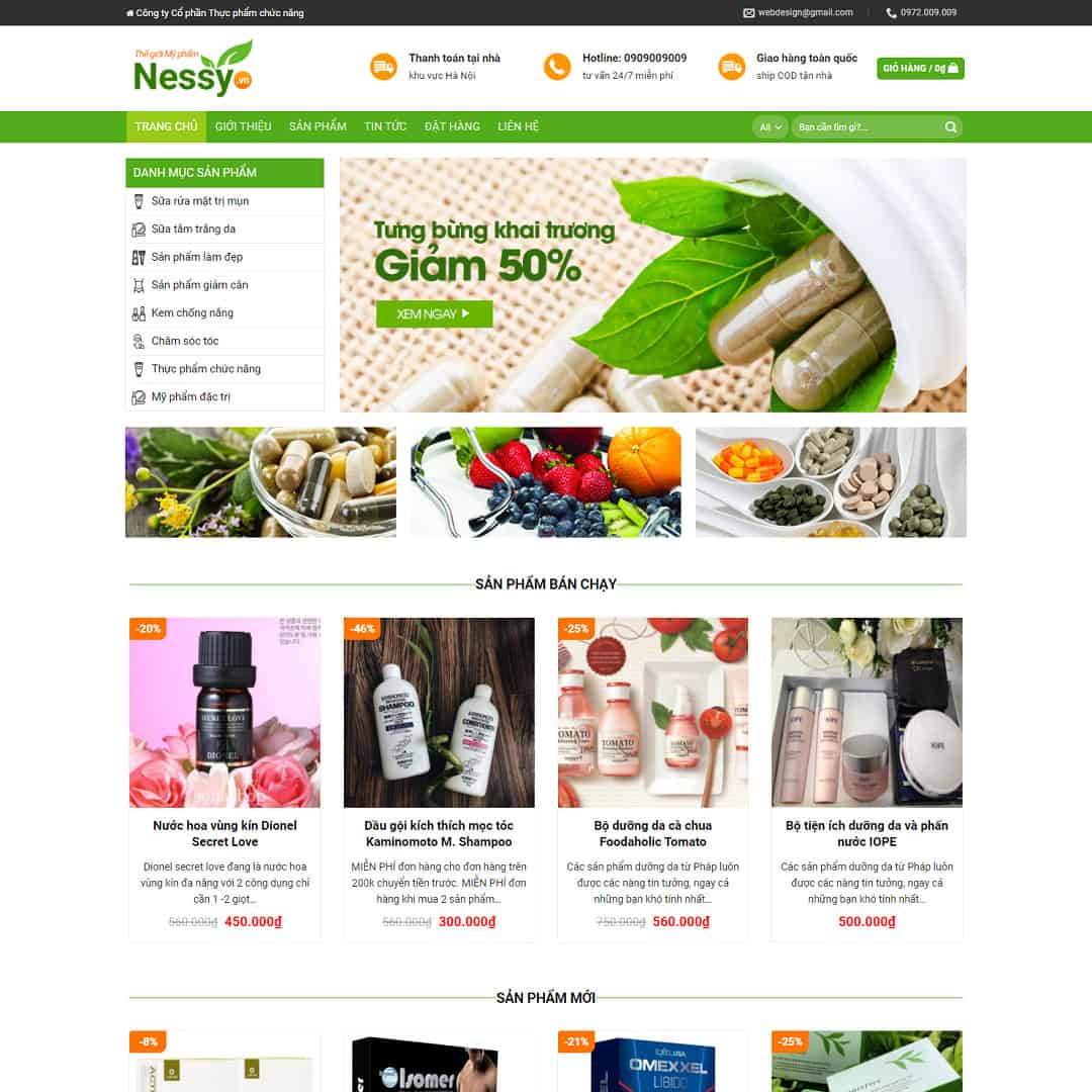 Mẫu Website Bán Hàng Dược Phẩm Mỹ Phẩm - Shop Online - Cài Đặt Sẵn
