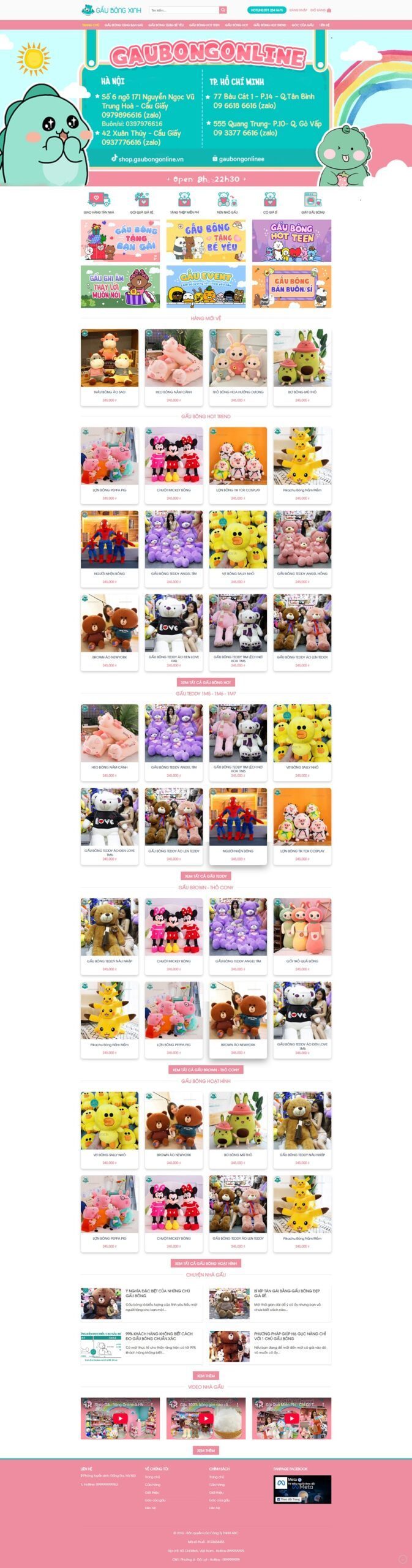 Mẫu Website Bán Gấu Bông - Quà Tặng - Shop Online - Cài Đặt Sẵn