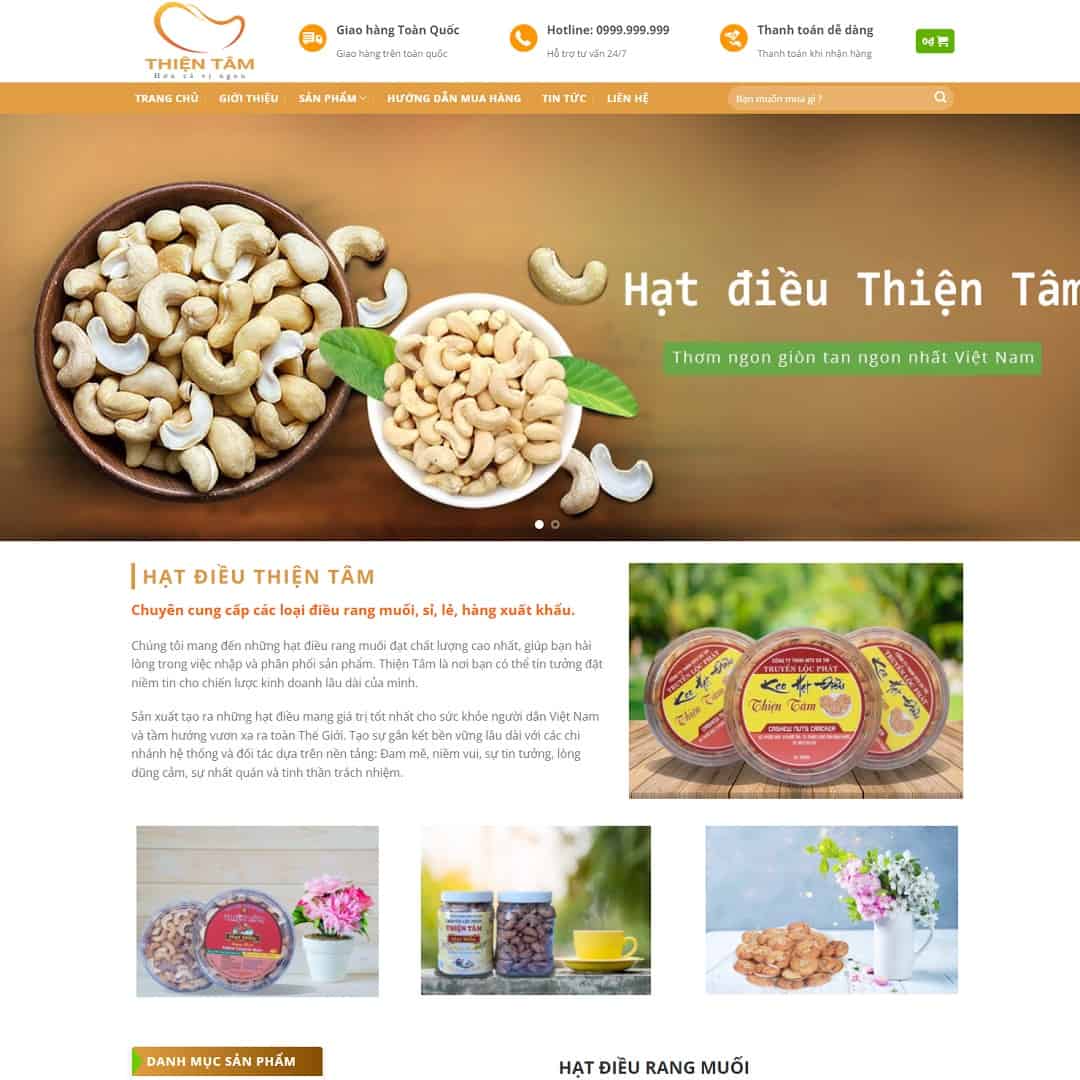 Mẫu Website Bán Hạt Điều Thực Phẩm 02 - Shop Online - Cài Đặt Sẵn
