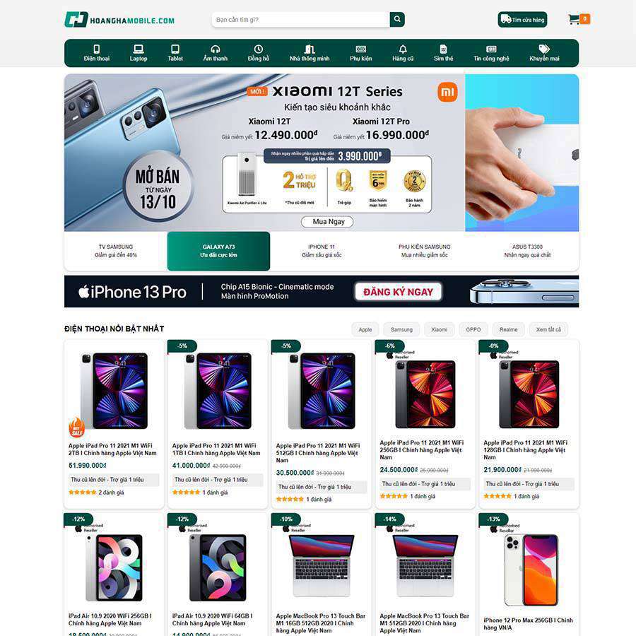 Mẫu Website Cửa Hàng Điện Thoại - Thiết Bị Di Động - Shop Online - Cài Đặt Sẵn