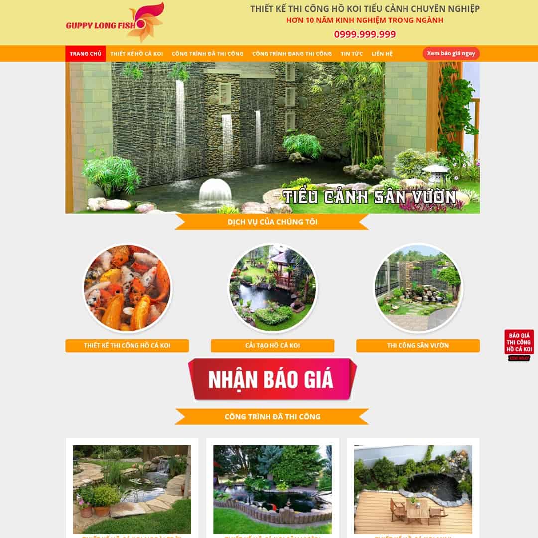 Mẫu Website Thi Công Hồ Cá Koi Tiểu Cảnh - Cài Đặt Sẵn