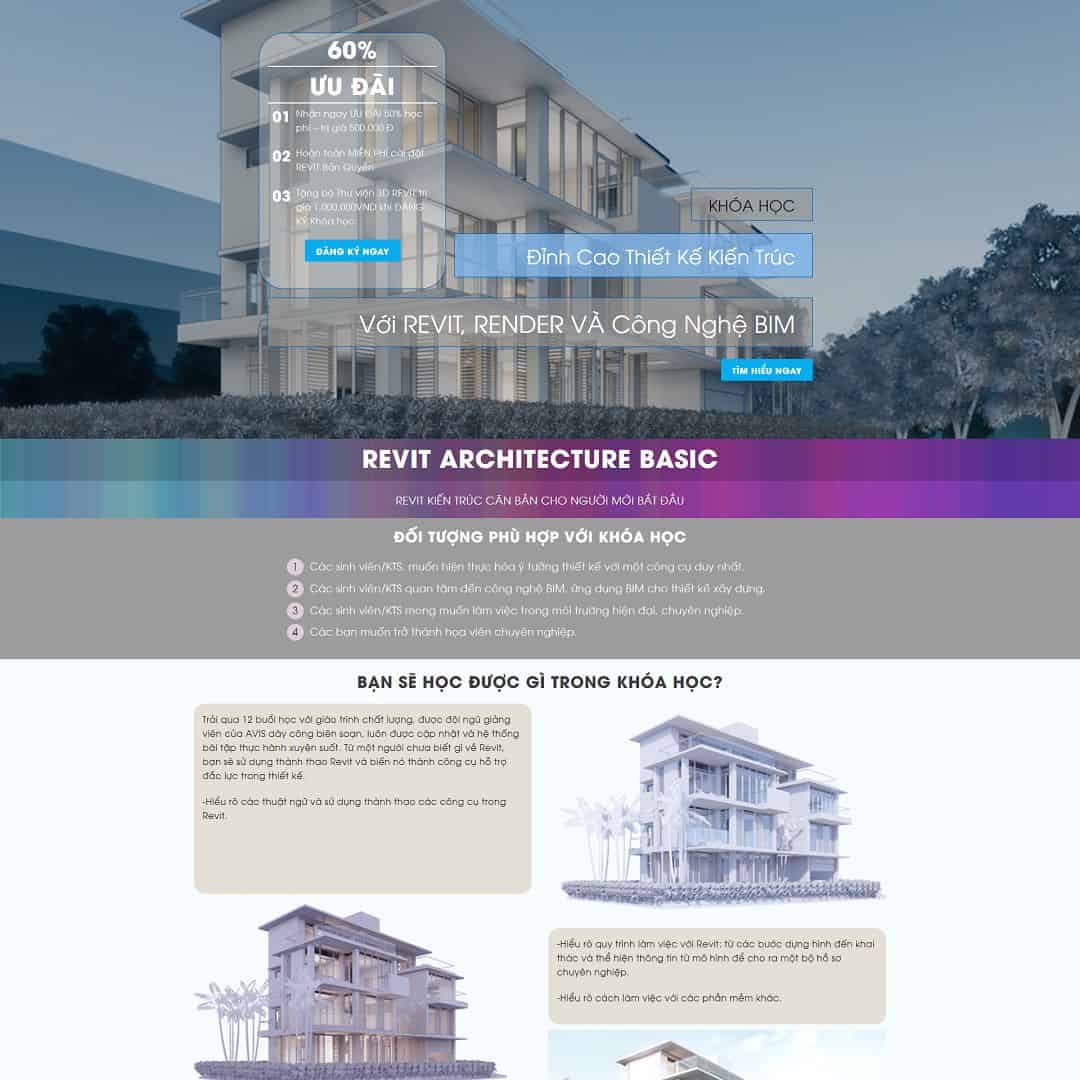 Mẫu Website Landing Page Khóa Học Phần Mềm Thiết Kế - Cài Đặt Sẵn