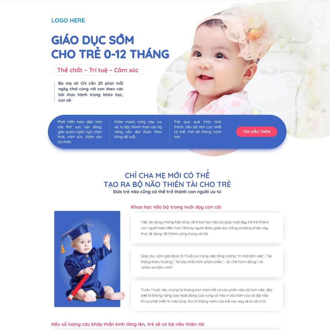 Mẫu Website Landing Page Khóa Học Dạy Trẻ - Cài Đặt Sẵn