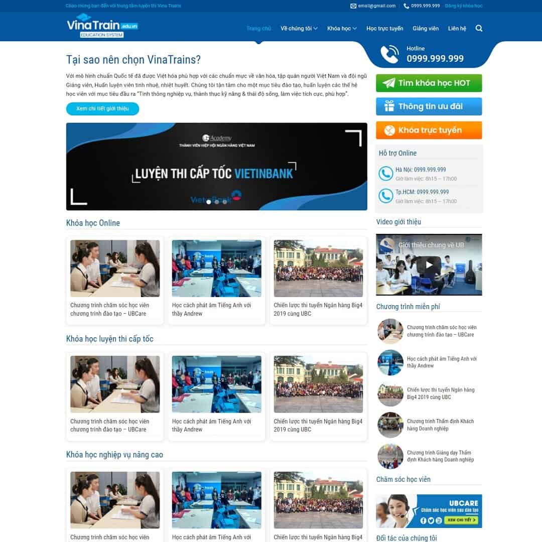 Mẫu Website Trung Tâm Luyện Thi - Giáo Dục - Cài Đặt Sẵn