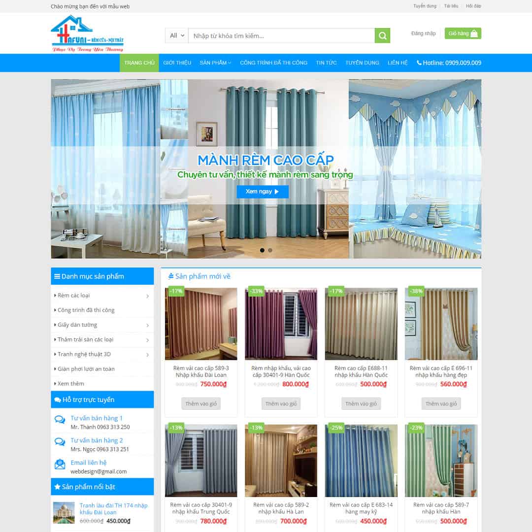 Mẫu Website Cửa Hàng Bán Mành Rèm - Shop Online - Cài Đặt Sẵn