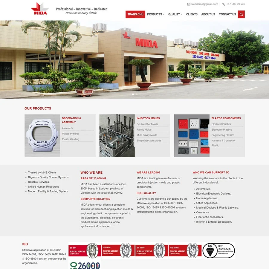 Mẫu Website Công Ty Sản Xuất Linh Kiện - Cơ Khí - Cài Đặt Sẵn