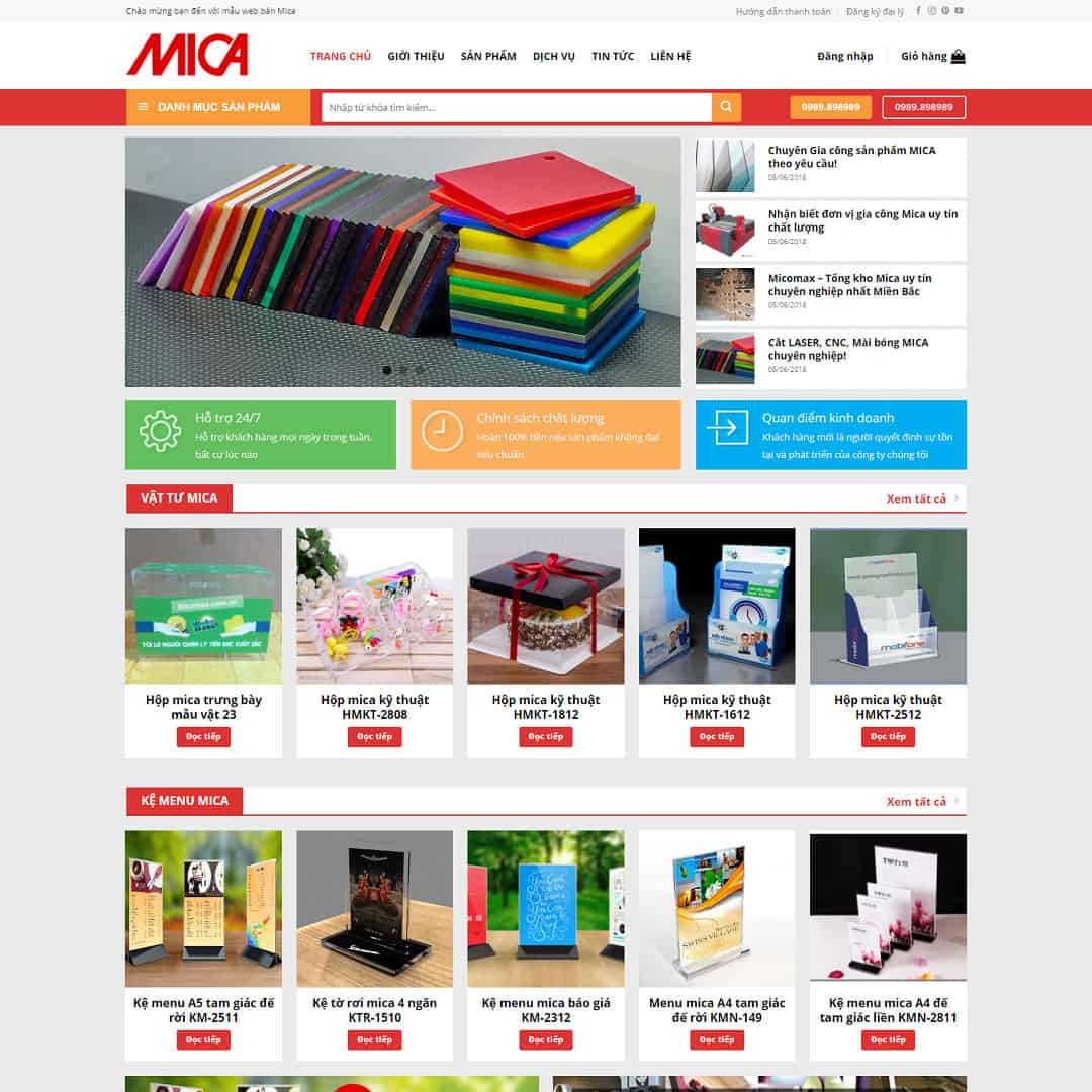 Mẫu Website Bán Sản Phẩm Từ Mica - Shop Online - Cài Đặt Sẵn