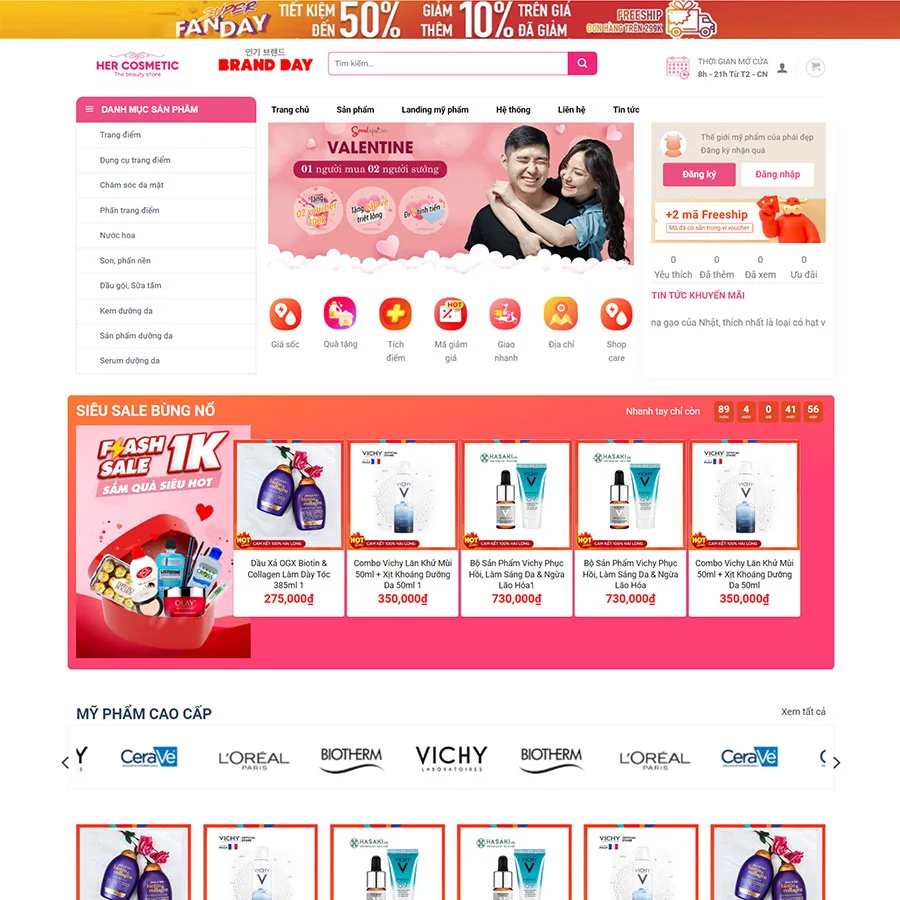 Mẫu Website Mỹ Phẩm 19 - Thẩm Mỹ - Shop Online - Cài Đặt Sẵn
