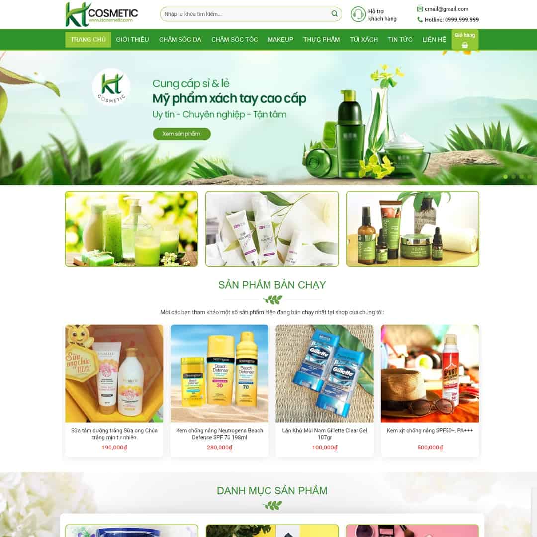Mẫu Website Shop Mỹ Phẩm 06 - Chăm Sóc Da - Trang Điểm - Shop Online - Cài Đặt Sẵn