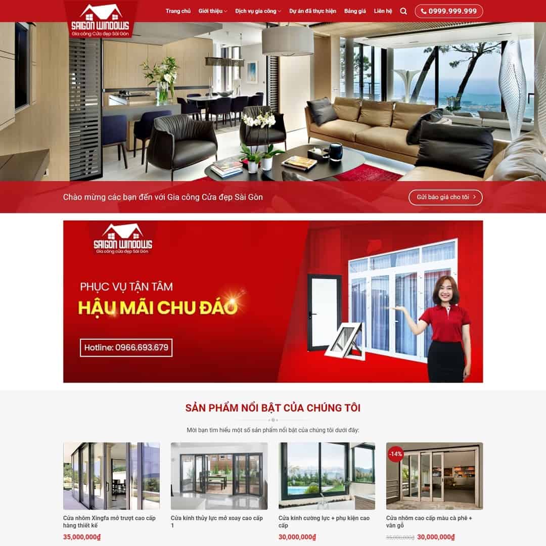 Mẫu Website Công Ty Nhôm Kính 02 - Cài Đặt Sẵn