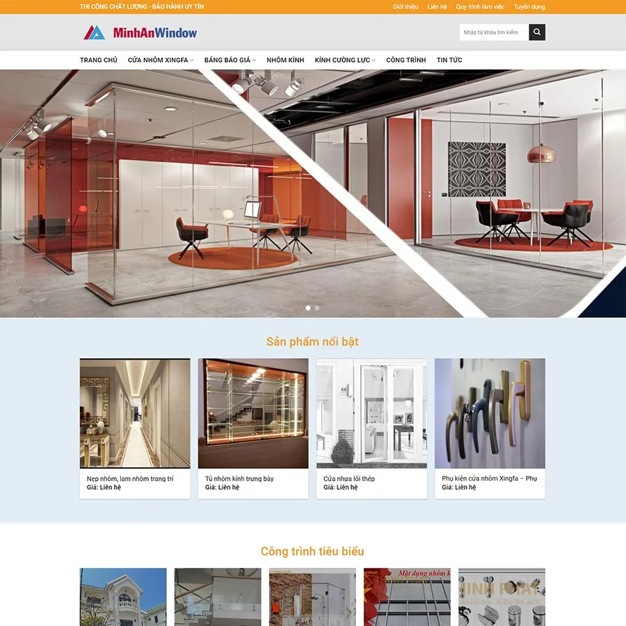 Mẫu Website Công Ty Nhôm Kính 03 - Sản Xuất Lắp Đặt Nhôm Kính - Cài Đặt Sẵn