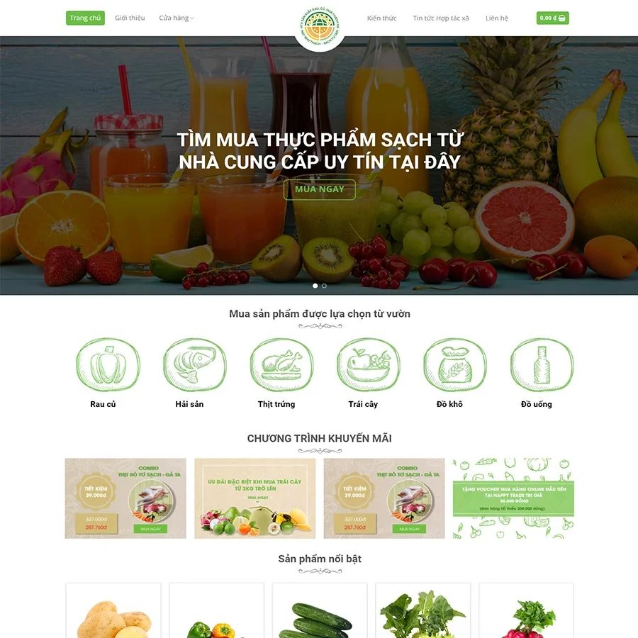 Mẫu Website Nông Sản 03 - Nông Sản Sạch - Shop Online - Cài Đặt Sẵn