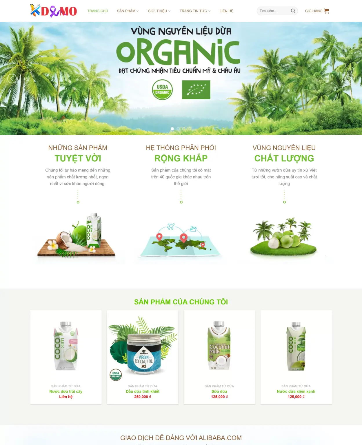 Mẫu Website Sản Phẩm Organic Từ Dừa - Shop Online - Cài Đặt Sẵn