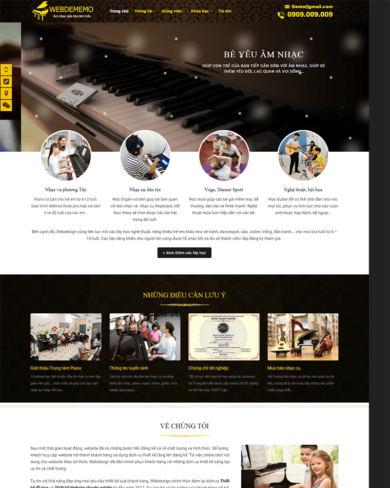Mẫu Website Trung Tâm Dạy Nhạc Nghệ Thuật - Cài Đặt Sẵn