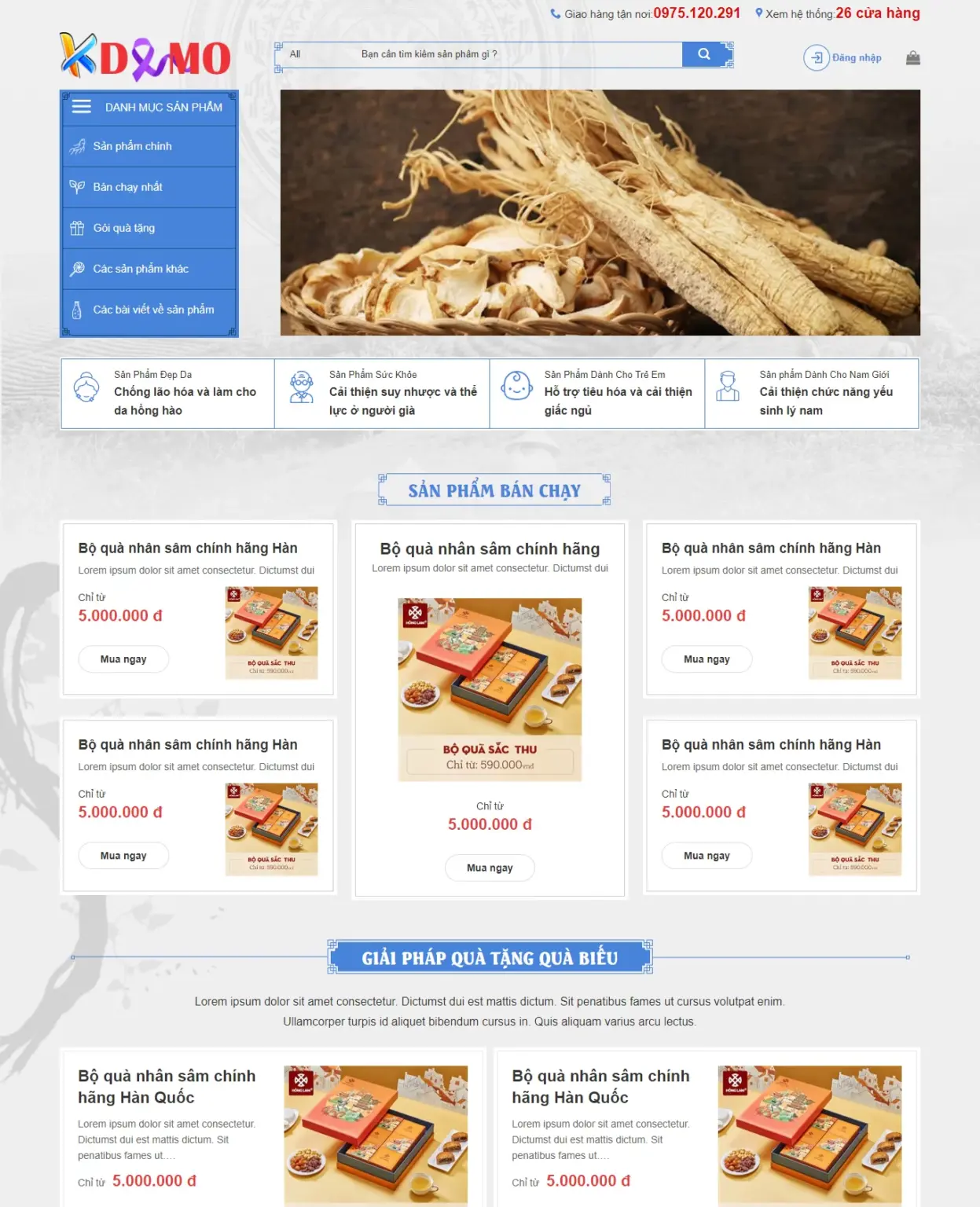 Mẫu Website Nhân Sâm - Shop Online - Cài Đặt Sẵn