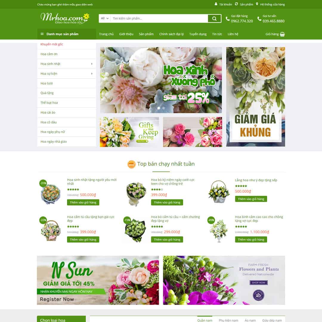 Mẫu Website Cửa Hàng Bán Hoa 01 - Shop Online - Cài Đặt Sẵn
