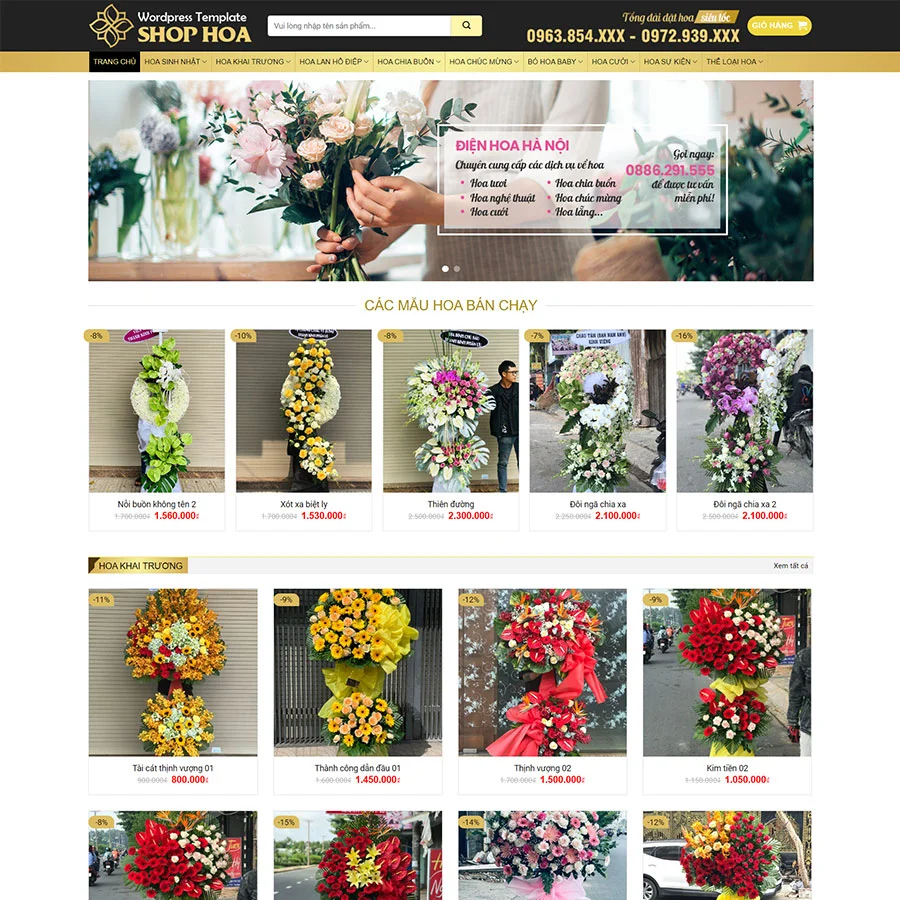 Mẫu Website Cửa Hàng Bán Hoa 04 - Hoa Tươi - Shop Online - Cài Đặt Sẵn