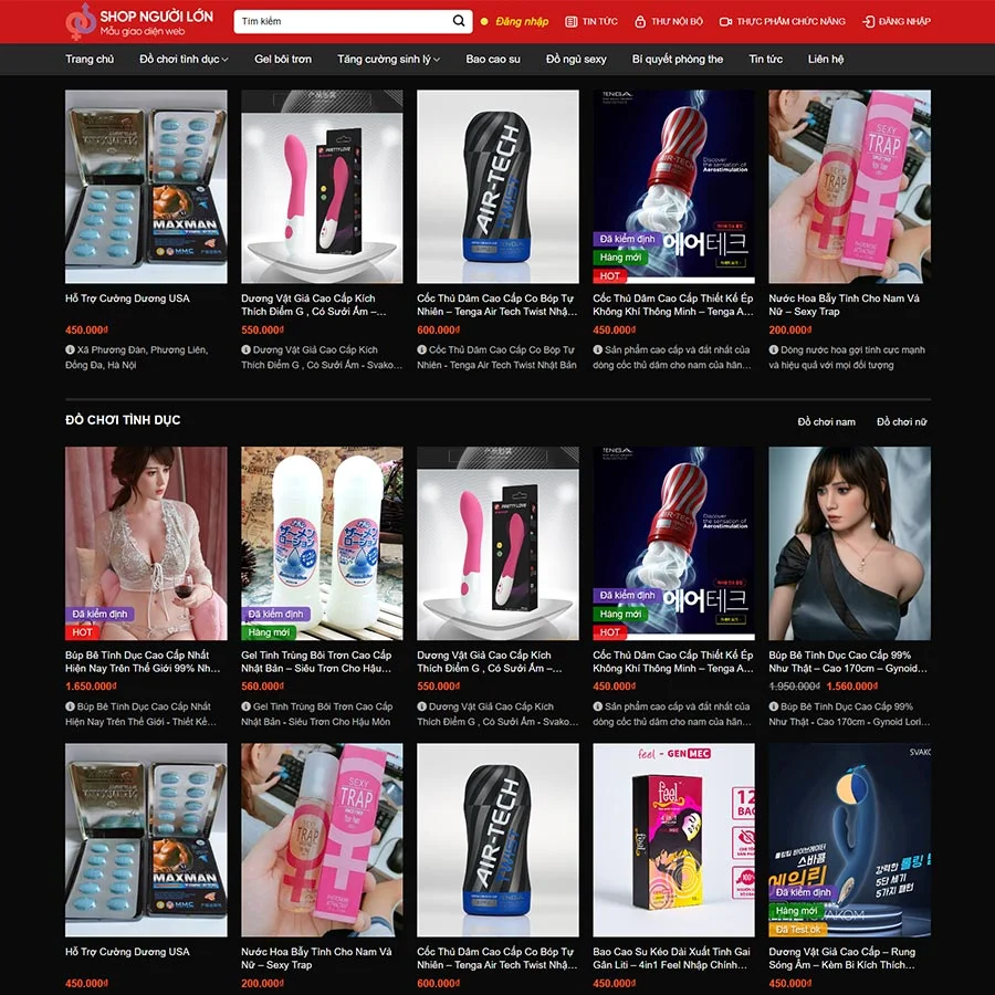 Mẫu Website Shop Người Lớn - Phụ Kiện Cá Nhân - Shop Online - Cài Đặt Sẵn