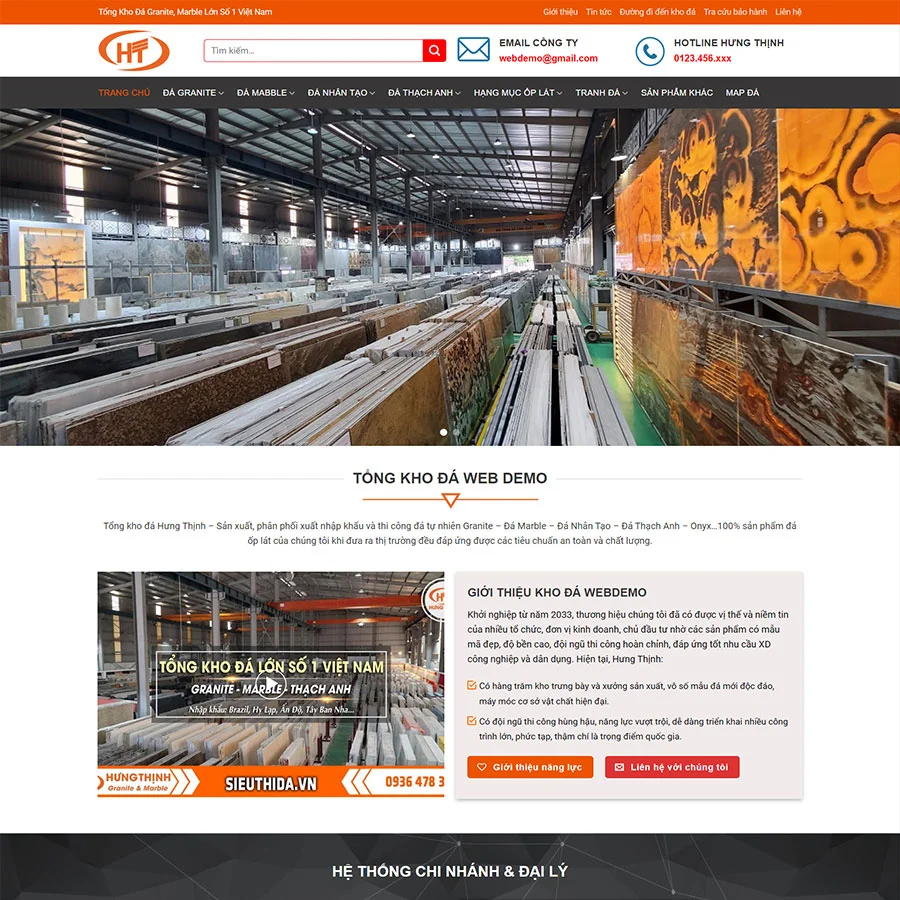 Mẫu Website Tổng Kho Đá - Siêu Thị Đá - Vật Liệu Xây Dựng - Shop Online - Cài Đặt Sẵn