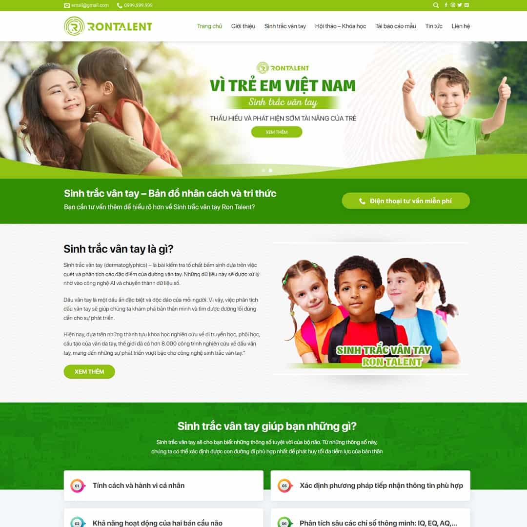 Mẫu Website Dịch Vụ Sinh Trắc Vân Tay - Giáo Dục - Cài Đặt Sẵn