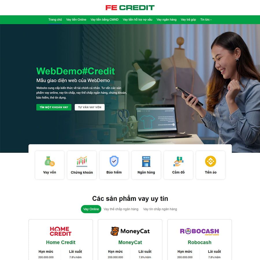 Mẫu Website Vay Vốn Tài Chính 03 - Hỗ Trợ Tín Dụng - Cài Đặt Sẵn