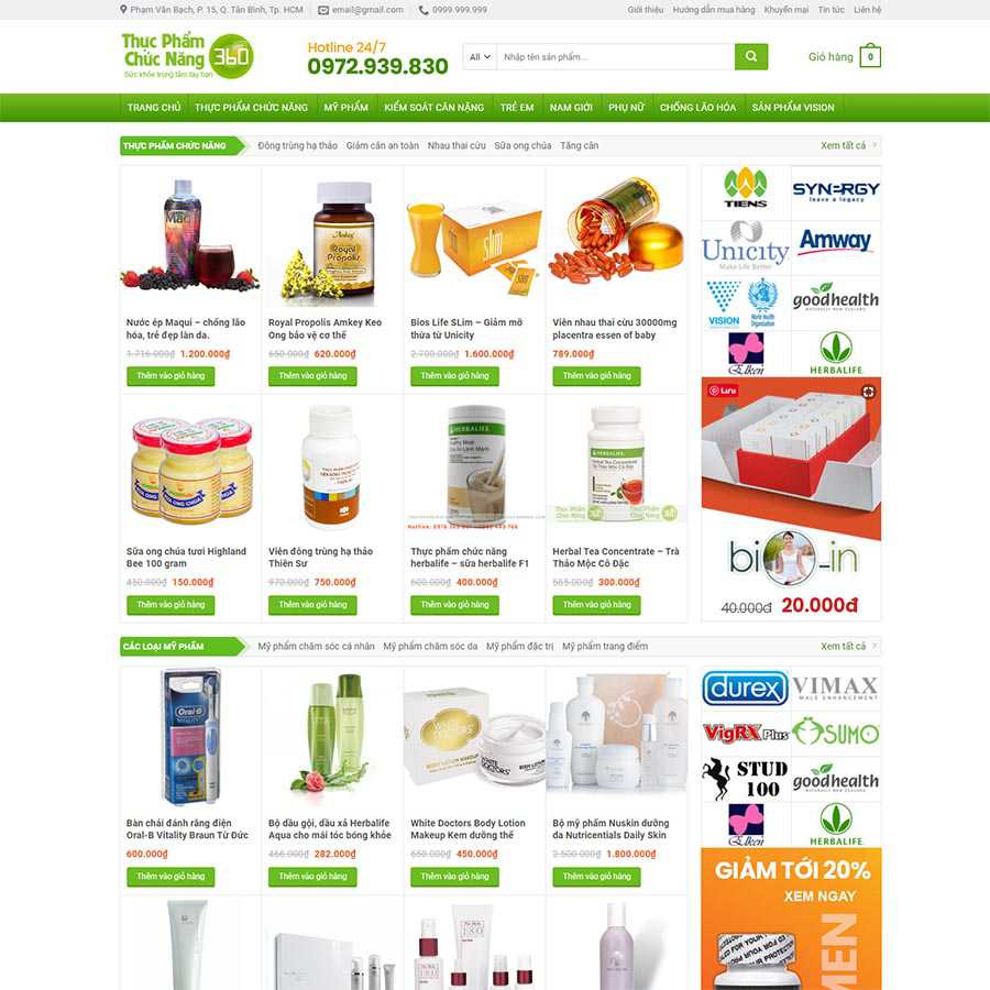 Mẫu Website Thực Phẩm Chức Năng 14 - Shop Online - Cài Đặt Sẵn