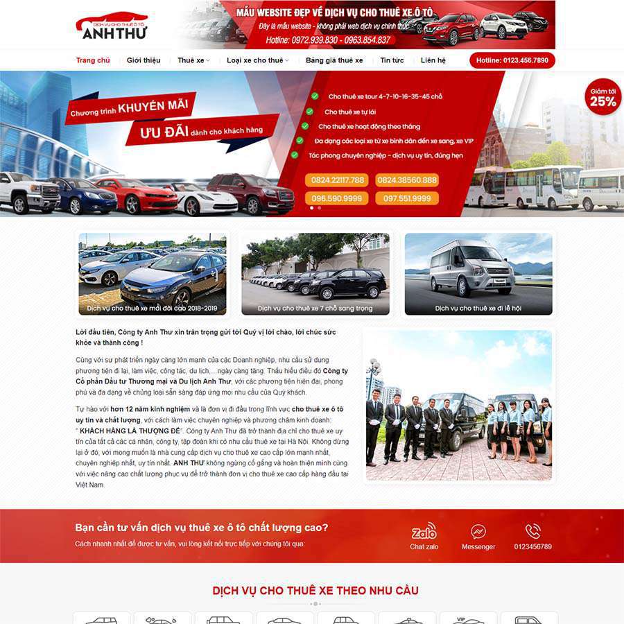 Mẫu Website Dịch Vụ Thuê Xe 04 - Dịch vụ vận tải - Cài Đặt Sẵn
