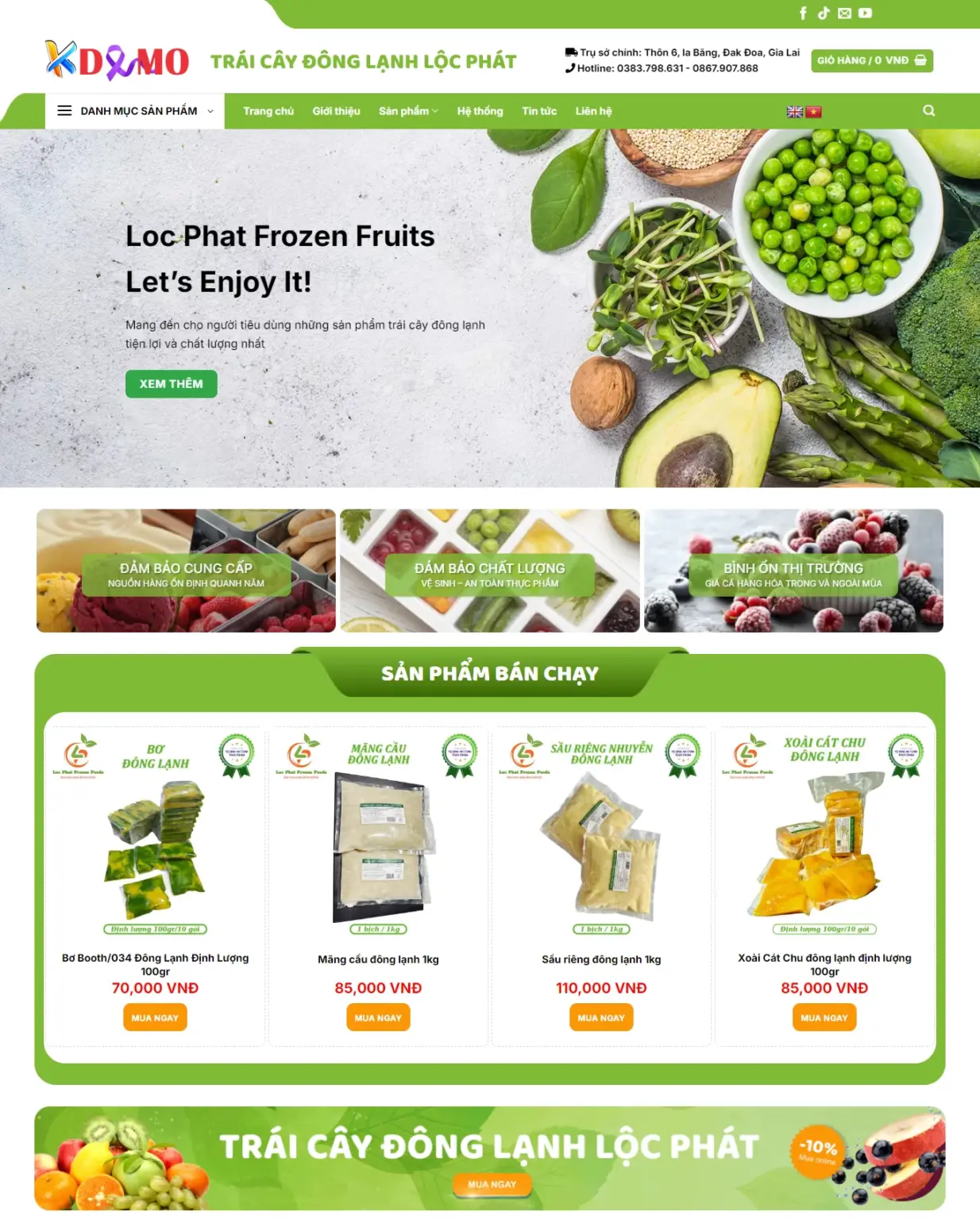 Mẫu Website Trái Cây Đông Lạnh - Shop Online - Cài Đặt Sẵn