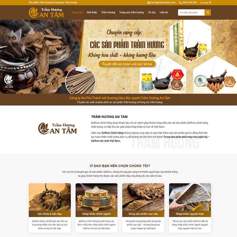 Mẫu Website Bán Trầm Hương - Vật Phẩm Phong Thủy - Shop Online - Cài Đặt Sẵn