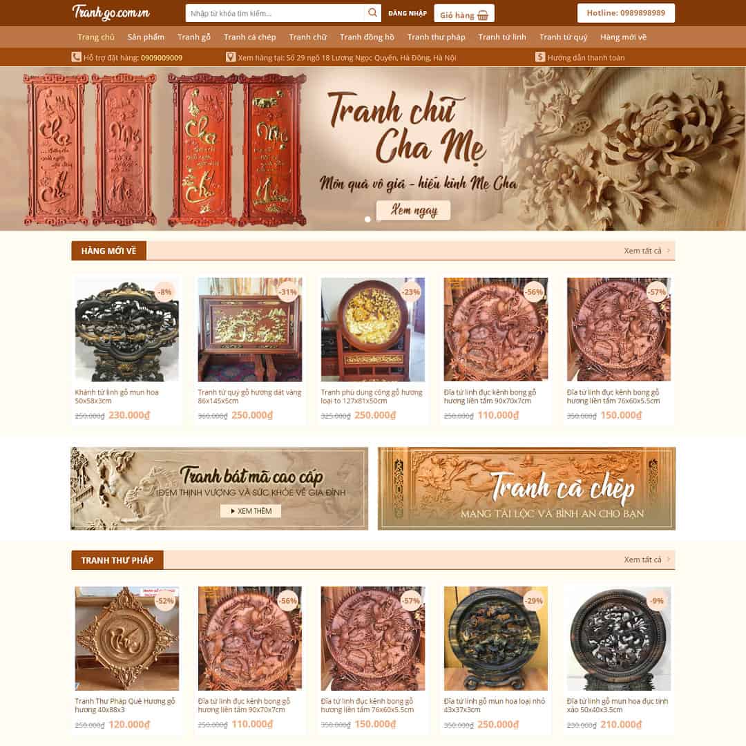 Mẫu Website Bán Tranh Gỗ - Trang Trí Nội Thất - Shop Online - Cài Đặt Sẵn