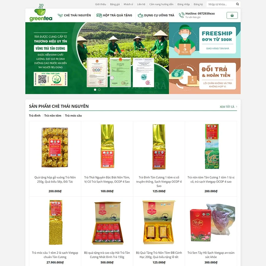 Mẫu Website Trà Xanh 03 - Shop Online - Cài Đặt Sẵn