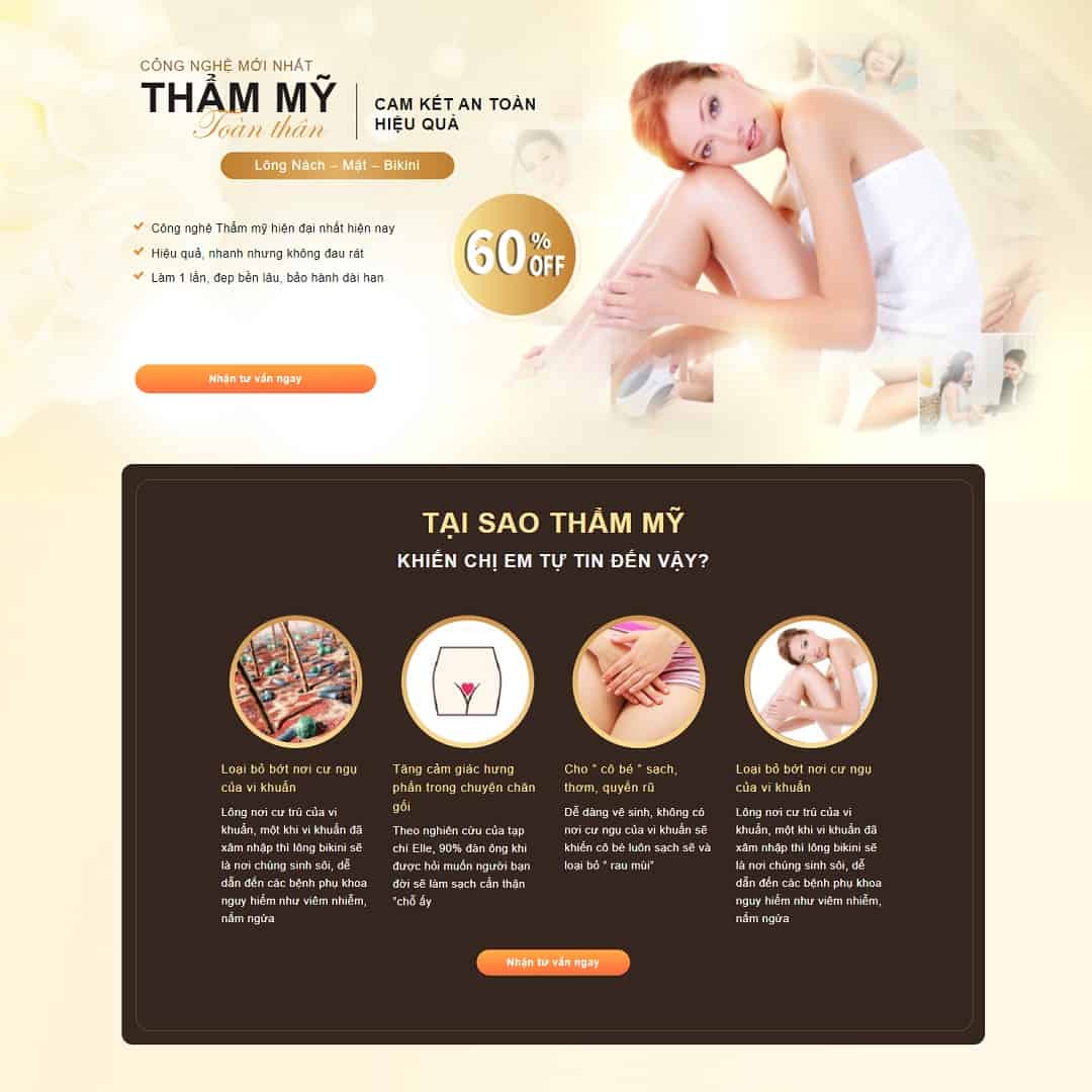 Mẫu Website Landing Page Triệt Lông Thẩm Mỹ Viện - Cài Đặt Sẵn