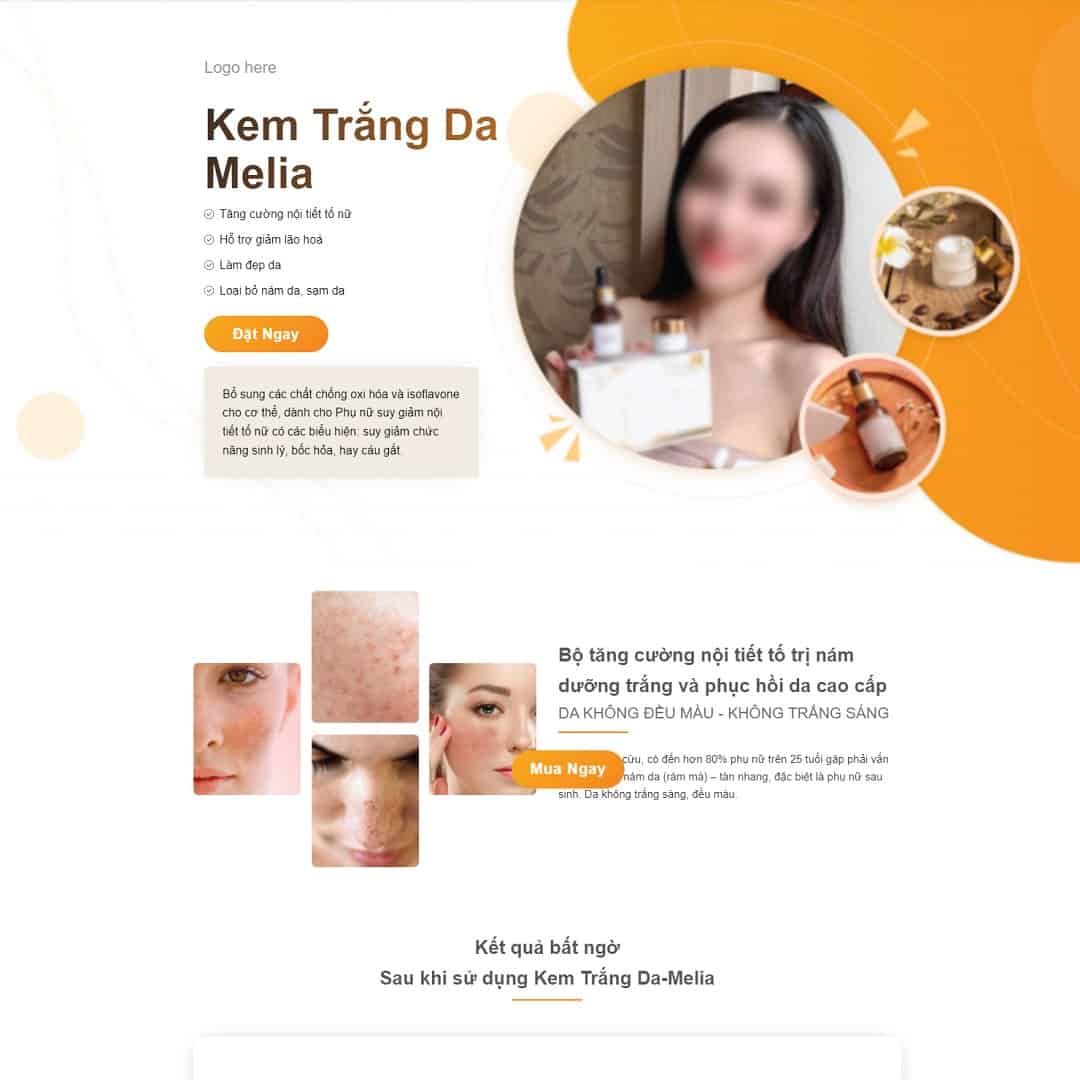 Mẫu Website Landing Page Kem Trị Nám - Mỹ Phẩm - Shop Online - Cài Đặt Sẵn